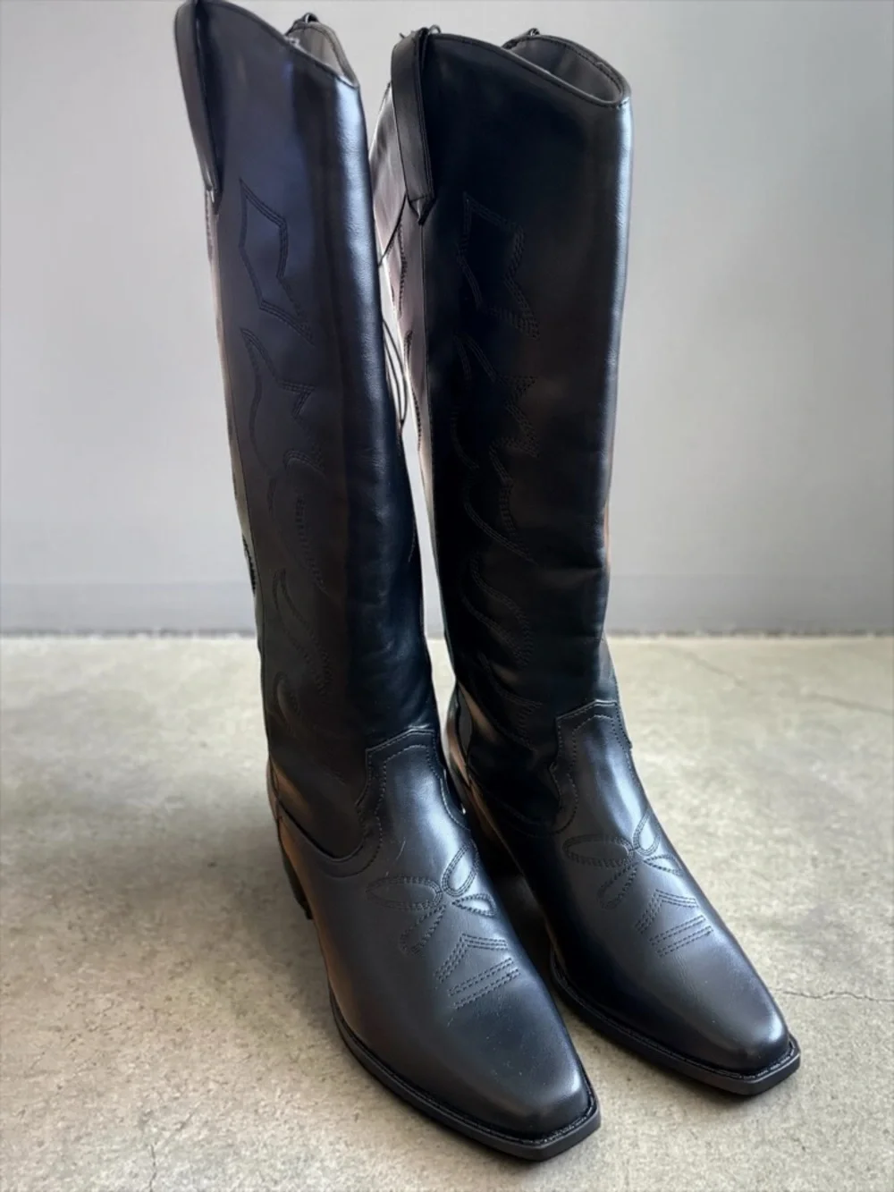 SODA Black Western Cowboy Boots Size 8 Knee High Square Toe Embroidered Rodeo